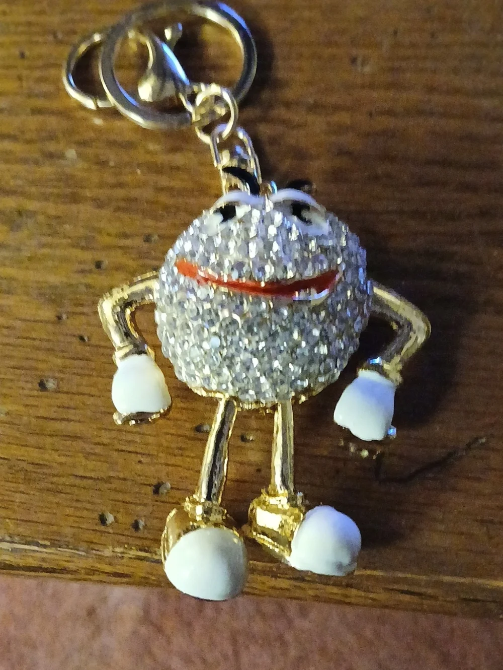 Gold-Tone Crystal Ball Charm Keychain with White Accents